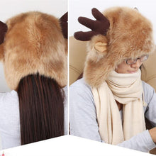 Women Ladies Fur Russian Pillbox Hat Women's Warm Hat Elk Horn  J4U66