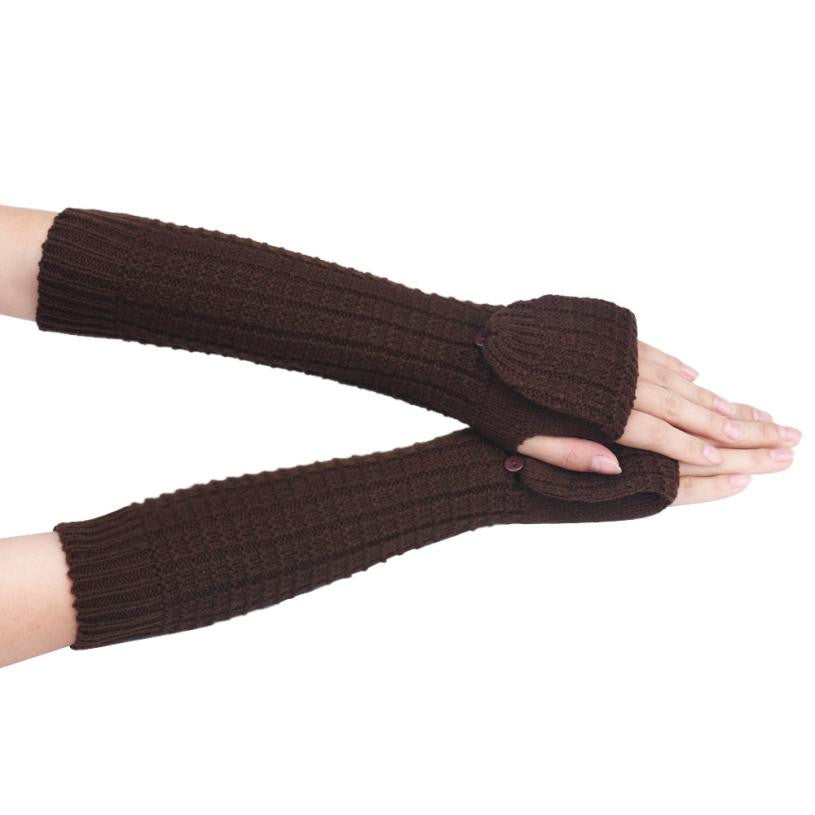 Women's Warm Long Paragraph Knitting Half Fingerless Gloves Fast Shipping J4U66