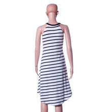 Womens Sleeveless Stripe Beach Holiday Knee Length DressShippin J4U66