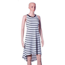 Womens Sleeveless Stripe Beach Holiday Knee Length DressShippin J4U66