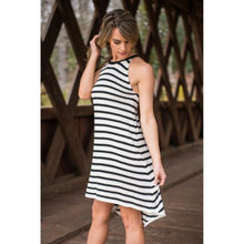 Womens Sleeveless Stripe Beach Holiday Knee Length DressShippin J4U66