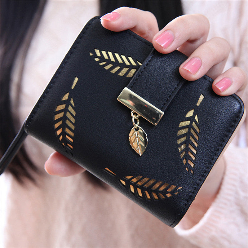 Quality Guarantee Women Fashion Leaf Bifold Wallet Leather Clutch Card Holder Purse Lady Short Handbag carteras J4U66