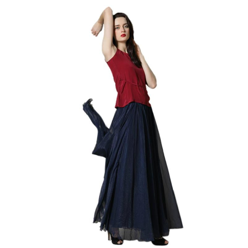 Style Skirts Womens High Waist Pleated Long Skirt Ladies Casual Beach Maxi Skirts saia faldas 11 Colors J4U66