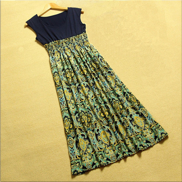 Women Flower Floral Print Bohemia Sleeveless VLong Beach Dress for Ladies ing Vestidos J4U66