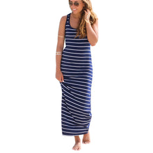 Women Striped Boho Long Maxi Sleeveless Beach VDress Sexy Ladies Casual Dress Vestidos Plus Size J4U66