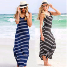 Women Striped Boho Long Maxi Sleeveless Beach VDress Sexy Ladies Casual Dress Vestidos Plus Size J4U66