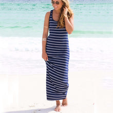 Women Striped Boho Long Maxi Sleeveless Beach VDress Sexy Ladies Casual Dress Vestidos Plus Size J4U66