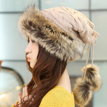 Women Fur Cap Warm Hats Girl Knitting Caps Ladies Beanie Wool Hat Fast Shipping J4U66