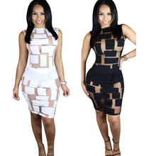 Women Lady Dress Sexy Women sleeveless Bandage Bodycon Mesh Club Party Cocktail Mini Dresses Vestidos J4U66