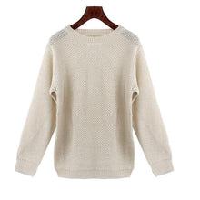 Women Long Sleeve Crew Neck Loose Sweater Knitted Sweater Knitwear Tops  J4U66