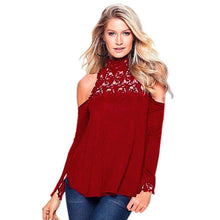 Women Sexy Strapless Shirt Long Sleeve Slim Lace Splice Tops Blouse  J4U66