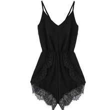 Women Strap Sleeveless Chiffon Lace V-neck Jumpsuit&Rompers Black White  J4U66