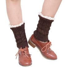 Women's Warm Soft Lace Boot Socks Knitted Leg Cuffs Laced Boot Socks Leg Warmers  J4U66