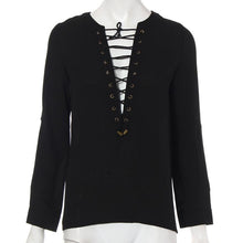 Womens V-Neck Chiffon Shirts Long Sleeve Loose Lace Up Blouse Tops  J4U66