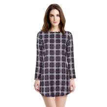 Fashion Elegant Red Plaid Long Sleeve Slim O-neck Fit Dress Contrast Lattice Dress Celebrity Women Dresses J4U66
