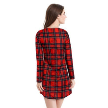 Fashion Elegant Red Plaid Long Sleeve Slim O-neck Fit Dress Contrast Lattice Dress Celebrity Women Dresses J4U66
