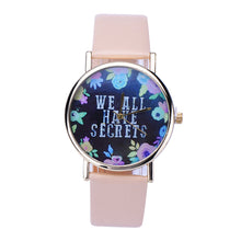 ing Women Leisure Fashion Collocation Letters Leather Wrist Watch Flower Print Analog Quartz Watch Tables  J4U66