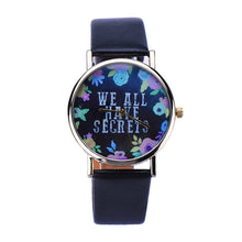 ing Women Leisure Fashion Collocation Letters Leather Wrist Watch Flower Print Analog Quartz Watch Tables  J4U66