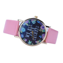 ing Women Leisure Fashion Collocation Letters Leather Wrist Watch Flower Print Analog Quartz Watch Tables  J4U66