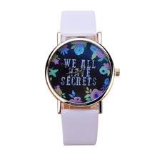ing Women Leisure Fashion Collocation Letters Leather Wrist Watch Flower Print Analog Quartz Watch Tables  J4U66