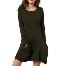 Casual Women Evening Party Long Sleeve Pocket Dress Women Sexy Dress  J4U66