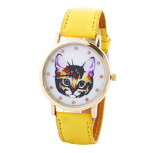 Cat Printed Women Men Fashion Leather Band Analog Quartz Vogue Wrist Watches Watch  J4U66