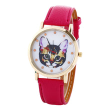 Cat Printed Women Men Fashion Leather Band Analog Quartz Vogue Wrist Watches Watch  J4U66