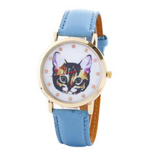 Cat Printed Women Men Fashion Leather Band Analog Quartz Vogue Wrist Watches Watch  J4U66