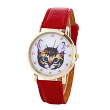 Cat Printed Women Men Fashion Leather Band Analog Quartz Vogue Wrist Watches Watch  J4U66