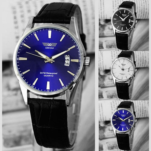 Classic Fashion Luxury Black Leather Strap Calendar Quartz Mens Date Wrist Watch Fast Shipping J4U66