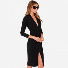Clothes Sexy Women Long Sleeve Deep V Neck Slim Dress Party Clubwear J4U66