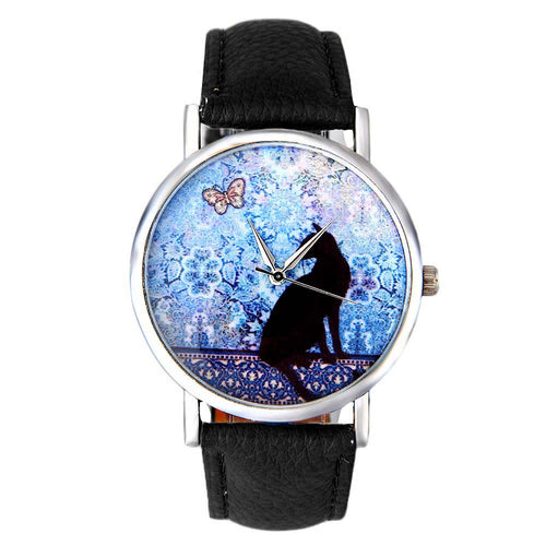 Cute Cat Pattern Watch Women Girl Dress Leather Band Analog Quartz WristWatch Vogue relogio feminino J4U66