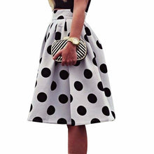 European Fashion Women White Bodycon Polka Black Dot Umbrella Midi Skirt Retro Puff Skirts  J4U66