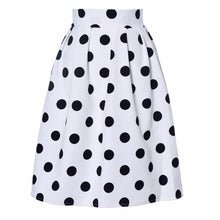 European Fashion Women White Bodycon Polka Black Dot Umbrella Midi Skirt Retro Puff Skirts  J4U66