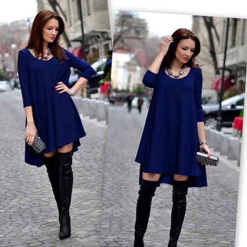 Fashion Fall Women Elegant Three Quarter Loose Casual Party Dress  J4U66