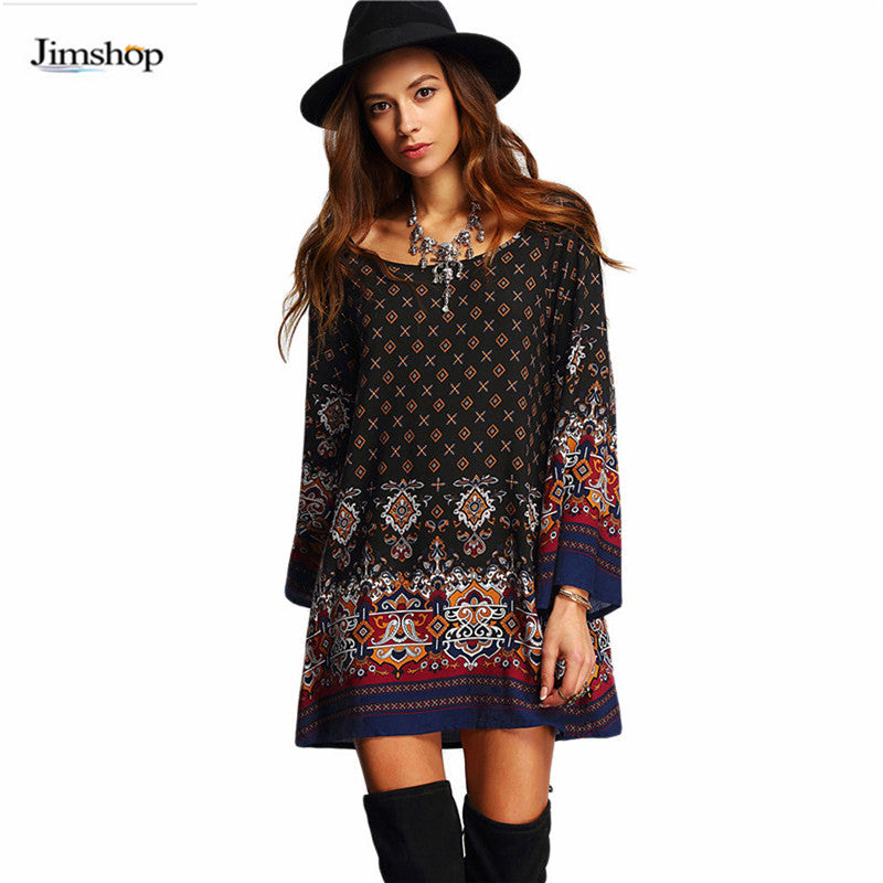 Fashion Bohemian Dress Print Beach Vintage SexyVestidos Casual Ladies Clothing Women Robe Party Dresses J4U66