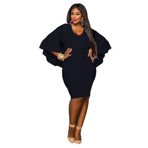 Fashion Casual Women Party Sexy Bodycon Plus Size Batwing Mini Dress Size XXXL  J4U66
