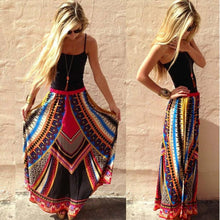 Fashion Women Vintage Print Bohemian Maxi Long Waist Skirts Plus Size  J4U66