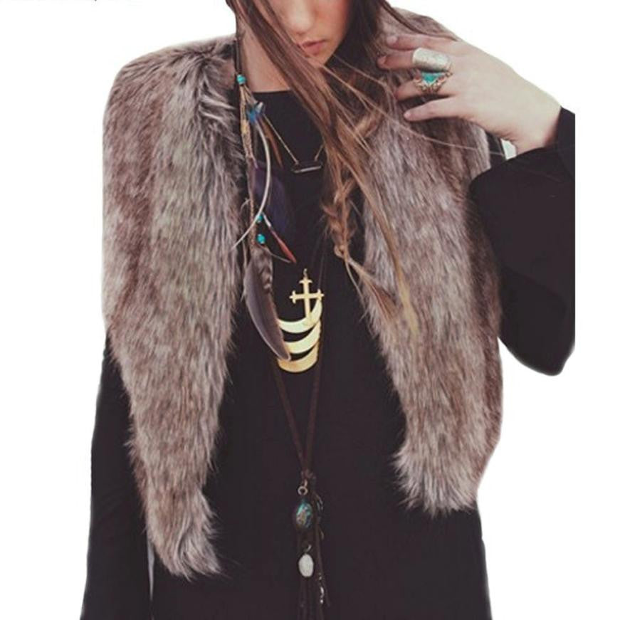 Fashion Sleeveless Outerwear Warm Women Long Hair Faux Fur Short VJacket Waistcoat Coat J4U66