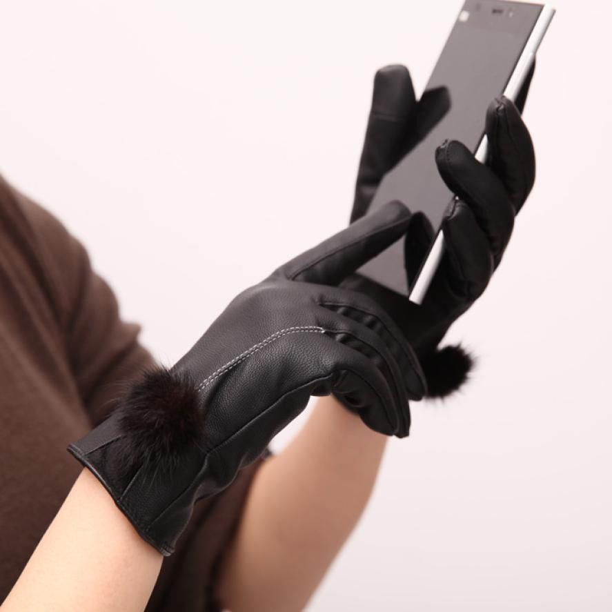Fashion Women Girls Soft Leather Mitten Gloves Warm Driving Gloves Women  J4U66