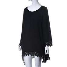 Asymmetric Clothing O-Neck Casual Women Black Long Sleeve Tassels Loose Mini Dress J4U66