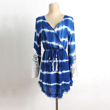 Fashion Women Lady V Neck Long Sleeve Splicing Floral Lace Elegant Sexy Slim Mini Boho Dress J4U66