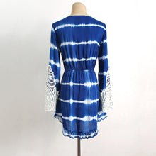 Fashion Women Lady V Neck Long Sleeve Splicing Floral Lace Elegant Sexy Slim Mini Boho Dress J4U66