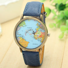 Women Global Travel By Plane Map Fashion Dress Watch Denim Fabric Band Wrist Watches J4U66