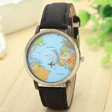 Women Global Travel By Plane Map Fashion Dress Watch Denim Fabric Band Wrist Watches J4U66