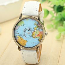 Women Global Travel By Plane Map Fashion Dress Watch Denim Fabric Band Wrist Watches J4U66