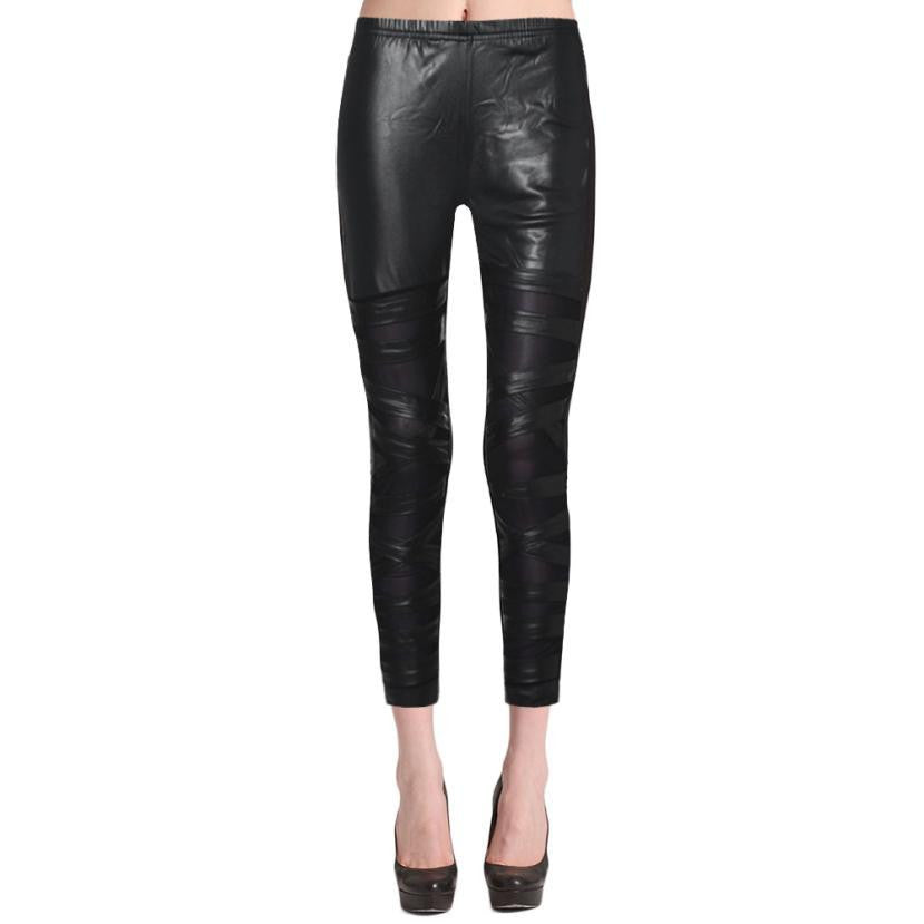 Women Sexy High Slim Leather Stretch Leggings Pants Fit Pencil Trousers Disco Pants J4U66