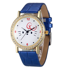 Fashion Women Diamond Cat Analog Leather Quartz Wrist Watch Watches&  J4U66