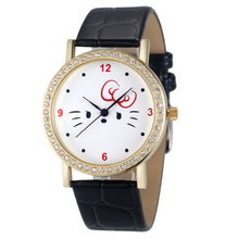 Fashion Women Diamond Cat Analog Leather Quartz Wrist Watch Watches&  J4U66