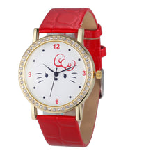 Fashion Women Diamond Cat Analog Leather Quartz Wrist Watch Watches&  J4U66